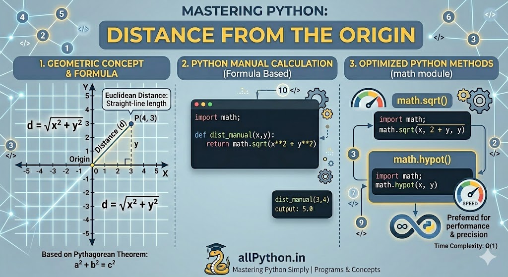 Program to find the Distance of a point from the Origin